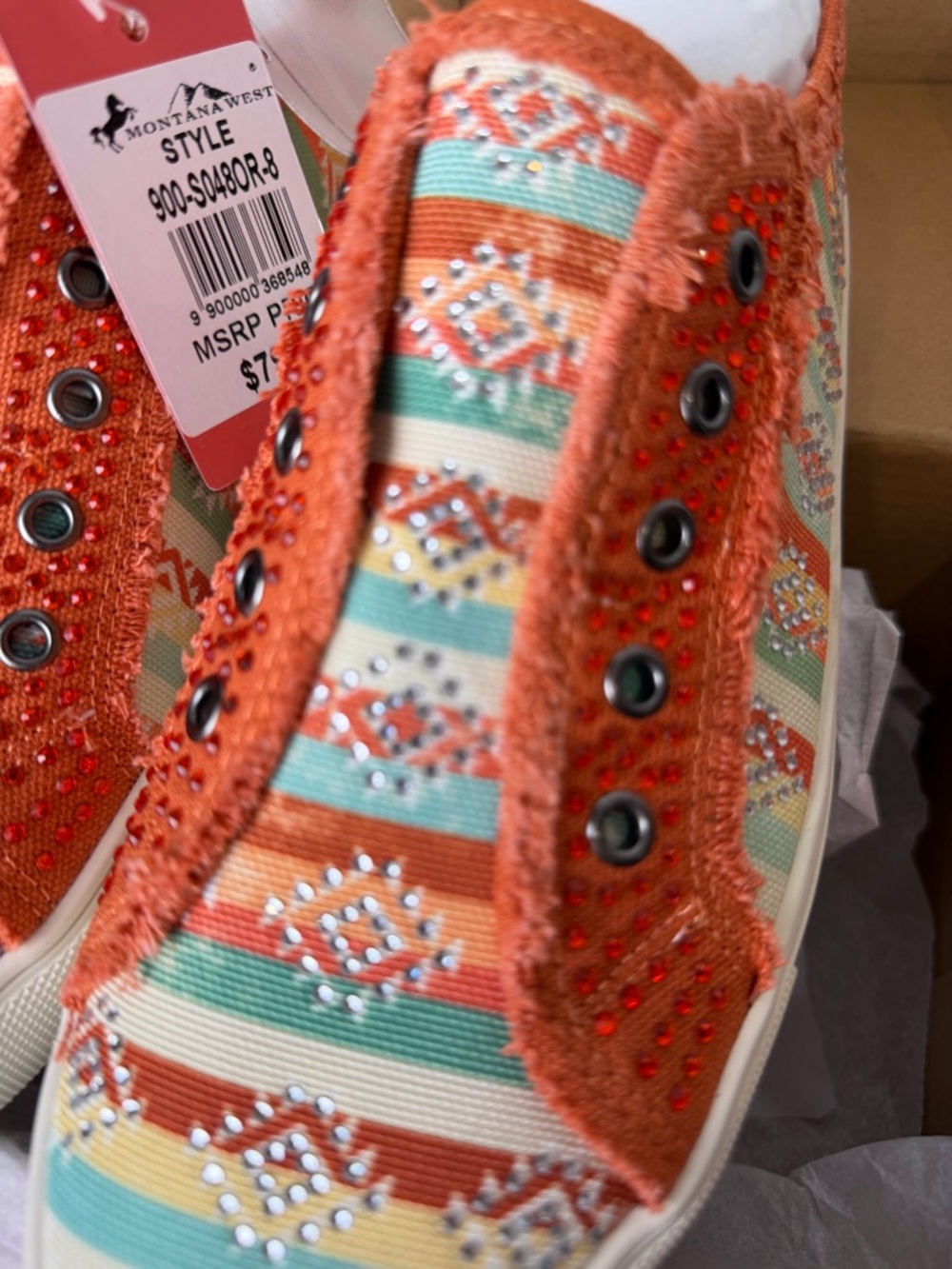 Montana West Orange & Multicolor Aztec Slip-On Sneakers-NIB - Picture 4 of 10